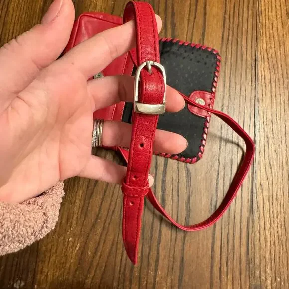 Vintage Inspired Red Leather Crossbody Bag with Hand-Stitched Details Boho - Picture 11 of 11